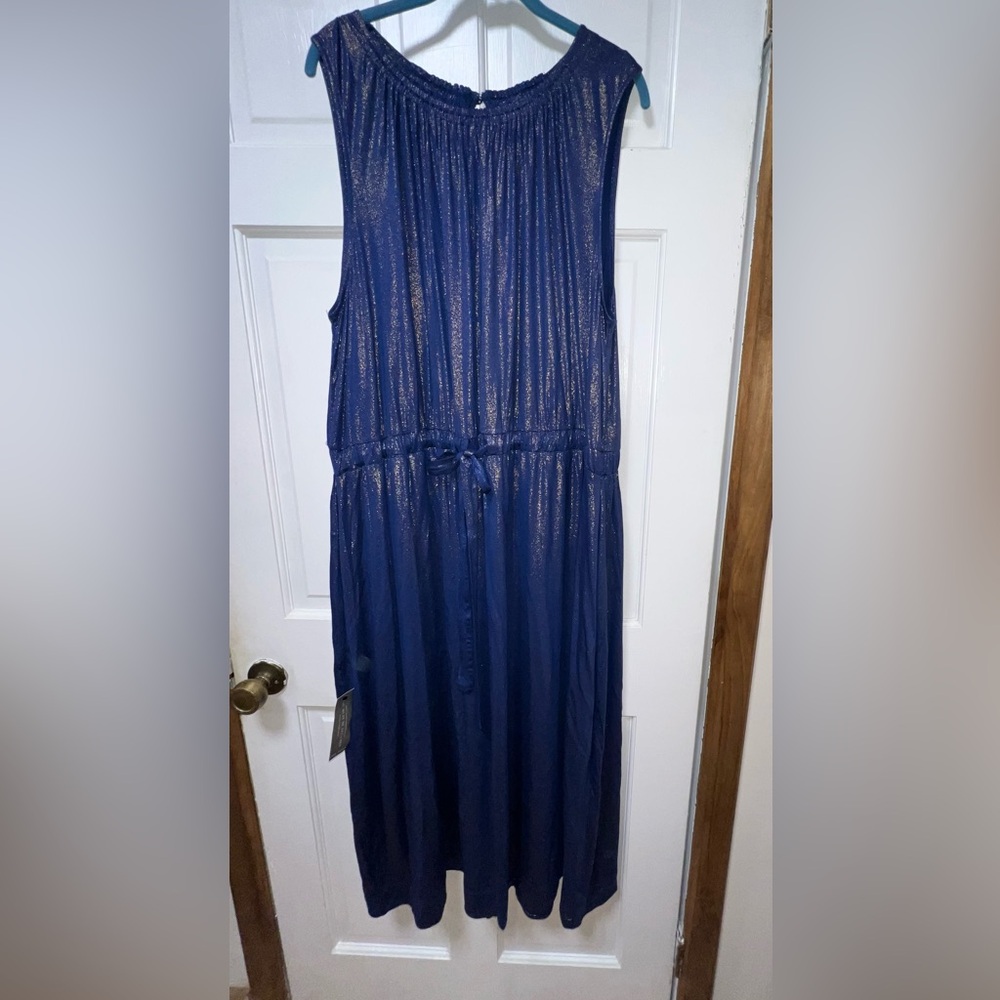 New Lane Bryant dress sz 22/24 beautiful shimmering blue with drawstring waste